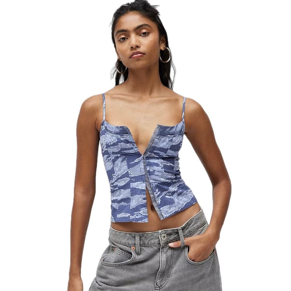 BDG Neomi Camo Corset Women's M Blue Camouflage Y2K Streetwear Utility Top